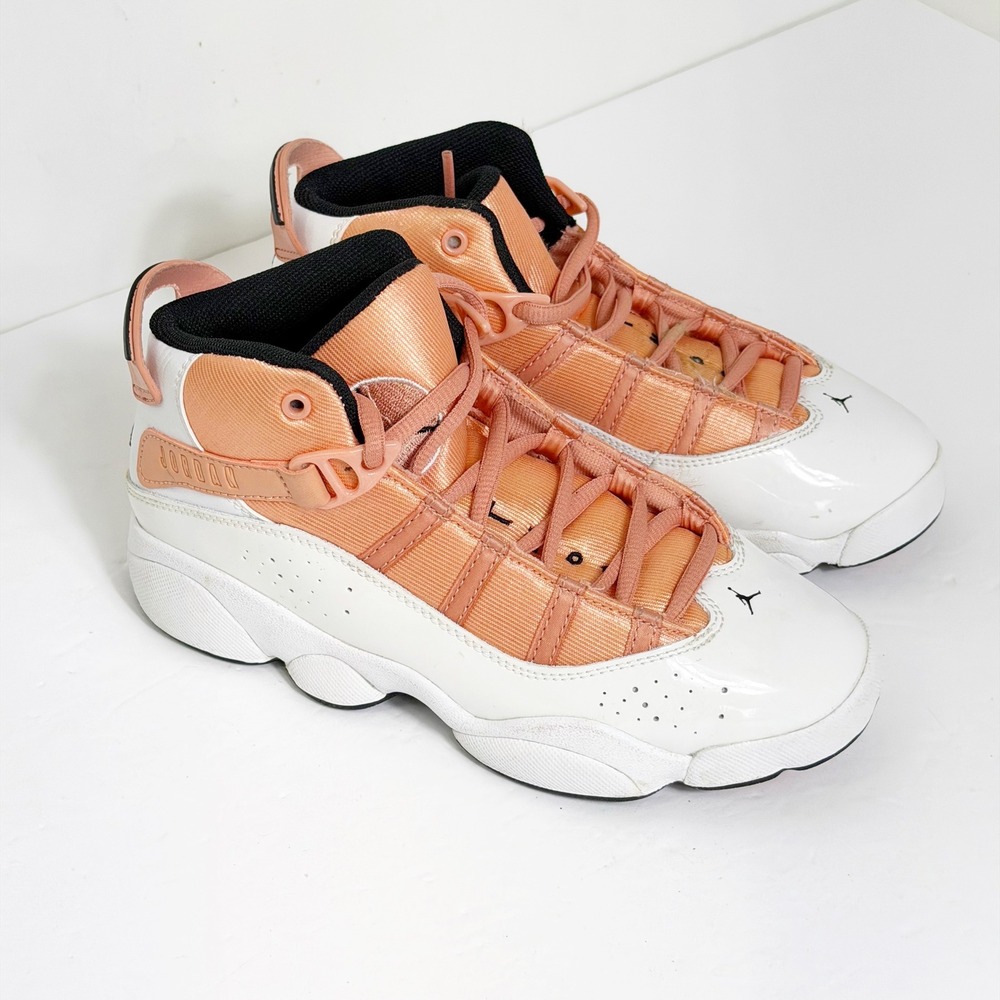 Jordan 6 Rings Sneakers Kids Size 2Y White Coral DM8964-801 High Top Shoes